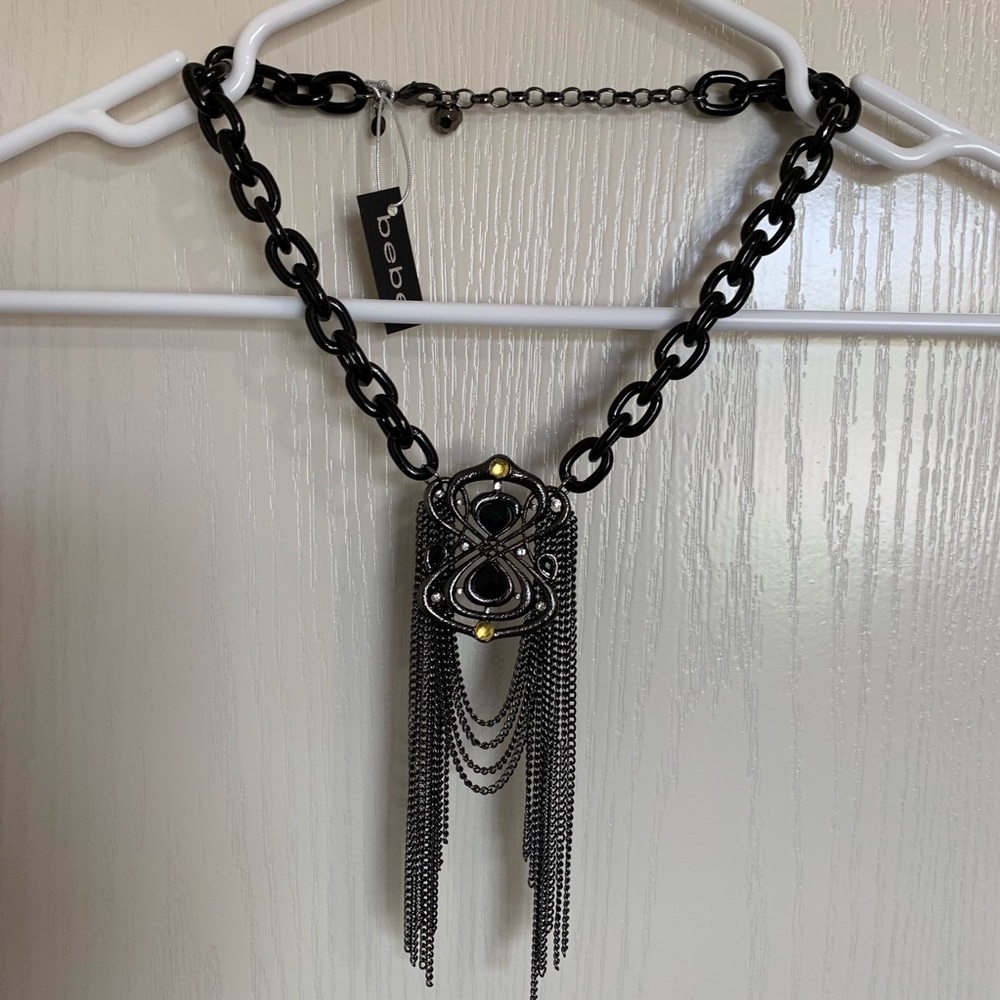 Bebe fringe chain statement necklace 21 inches